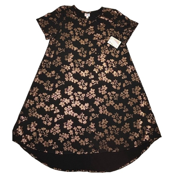 LuLaRoe Womens Dress Carly 3XL Elegant Black Copper Floral Roses Hi-Low 3X‎ NWT - Picture 1 of 4